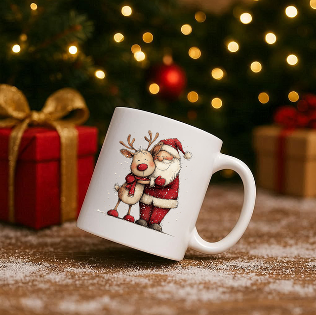 Vintage Santa &amp; Reindeer 11oz Ceramic Printed Mug Design 17