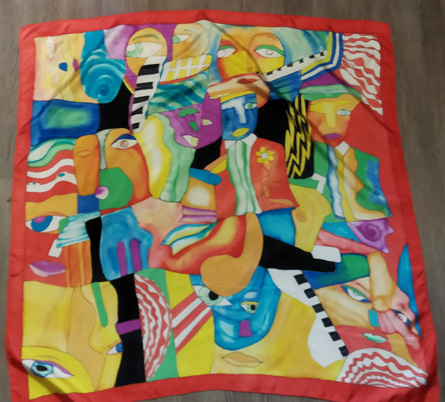 Carré de soie "A la Picasso" peint à la main