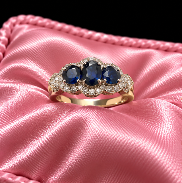 9ct Gold / Diamond &amp; Sapphire cluster ring 