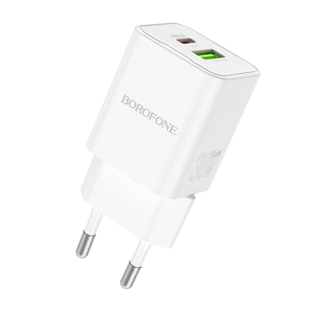 Charger Borofone BN14 Royal GaN - USB + Type C - QC 3.0 PD 30W white