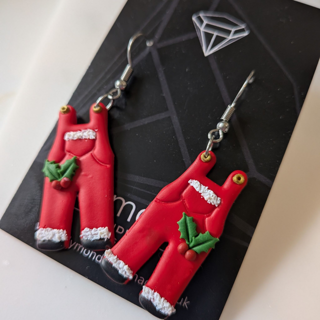 Christmas Santa dungarees drop earrings