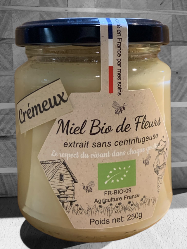 Miel bio de fleurs, texture crémeuse