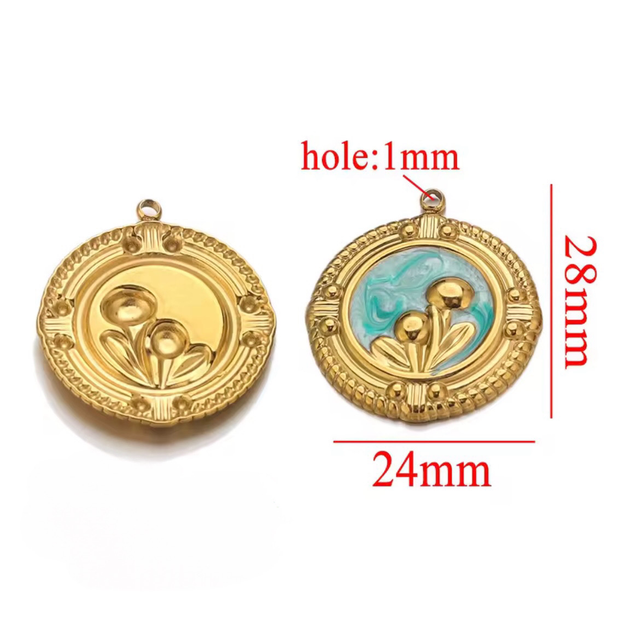 Charm cammeo tondo fiore stilizzato oro 