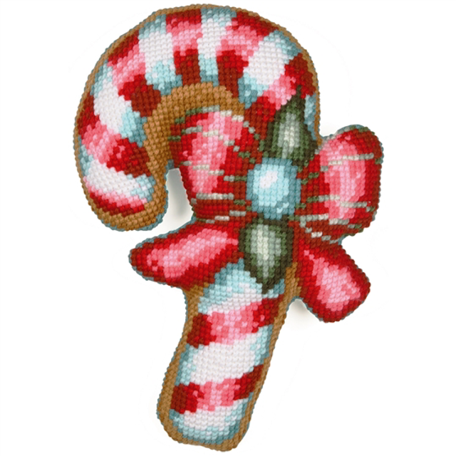 Vervaco Candy Cane Shaped Cushion Printed Cross Stitch Kit