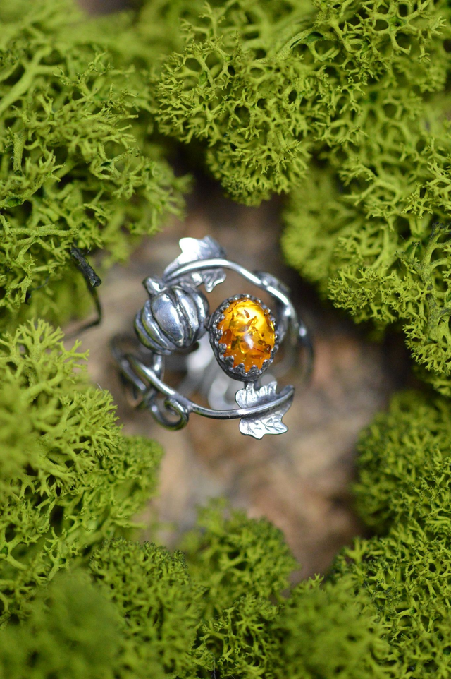 Bague Elfique - Ambre d&#039;Automne, T51 à 55