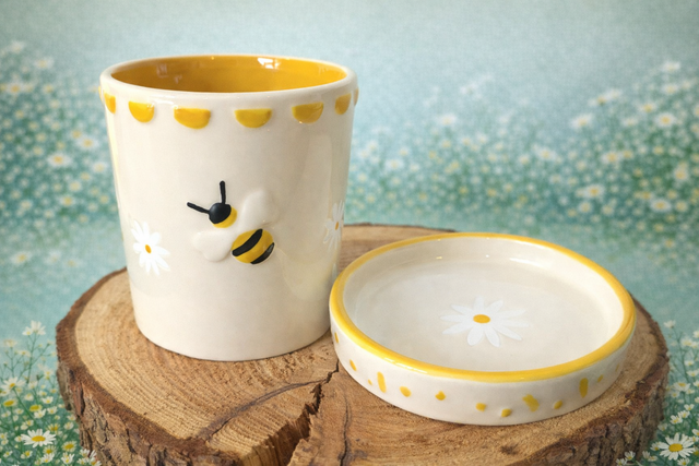 Small Bee Ceramic Planter and Tray