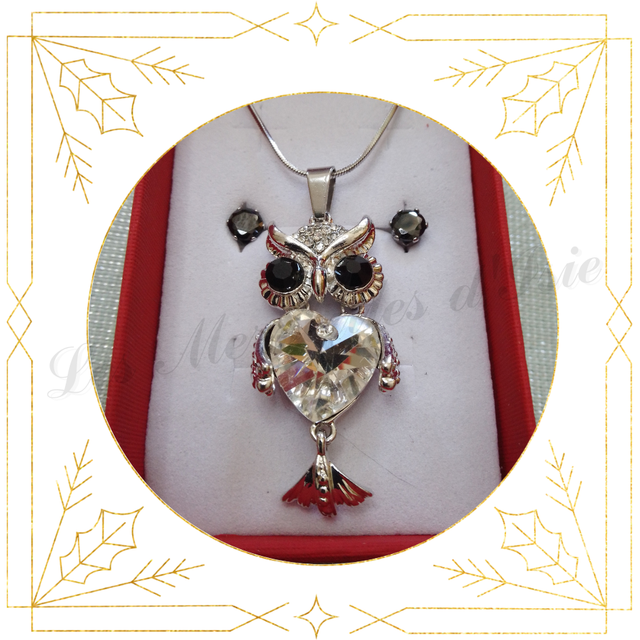 Parure Chouette blanc et puces noires