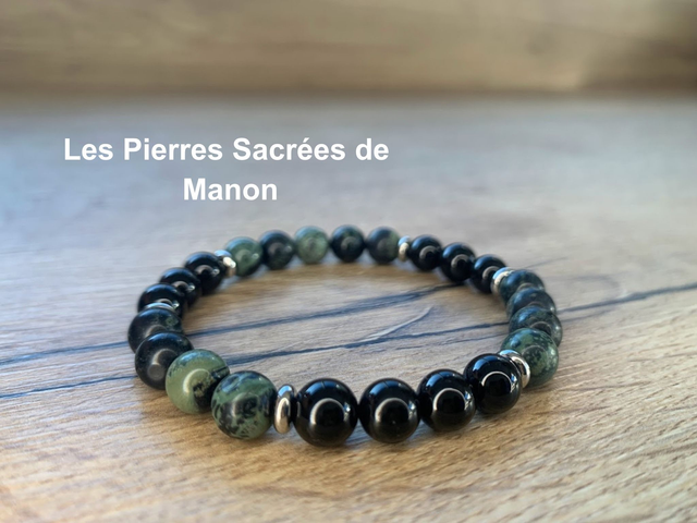 Bracelet Jaspe Kambaba et Tourmaline - Perles de 8mm