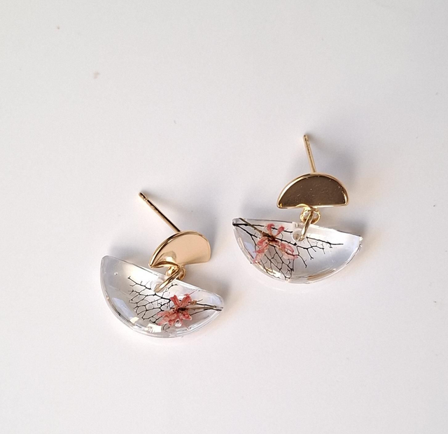 Boucles d'oreilles "Luna" Fleurs de Cigüe et Hortensia acier inoxydable doré 