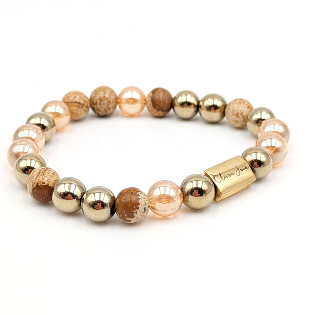 Bracelet quartz aura jaspe paysage acier doré