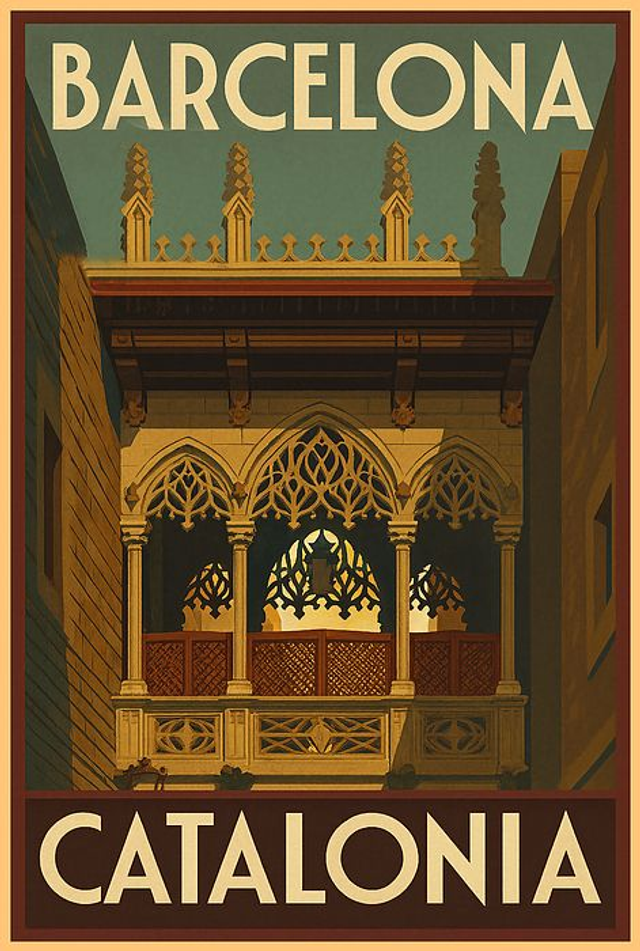 Barrio Gótico Puente del Obispo Pont del Bisbe Barcelona Catalunya Vintage Póster