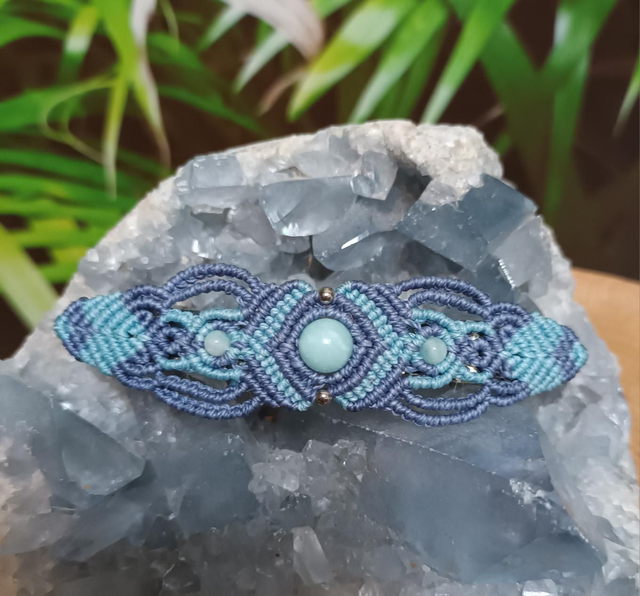 Barrette en micro-macramé et amazonite de chine