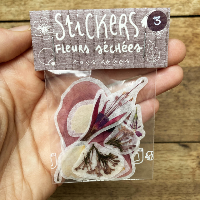 Stickers fleurs séchées - tons roses