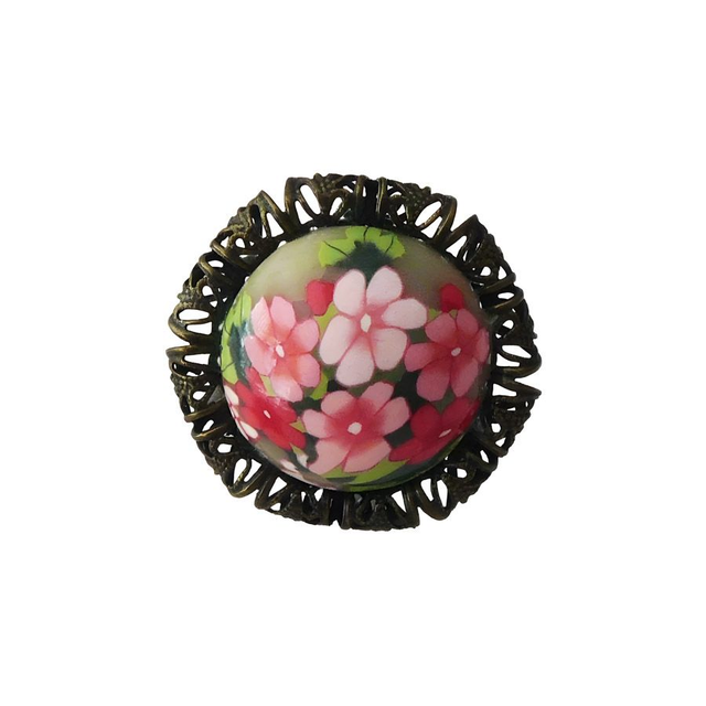 Bague ronde rétro fleurs roses