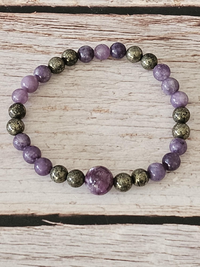 Bracelet en Lépidolite &amp; Pyrite – 6 mm