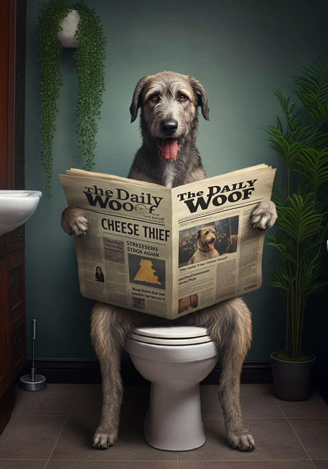 Irish Wolf Hound on the Toilet Framed Canvas