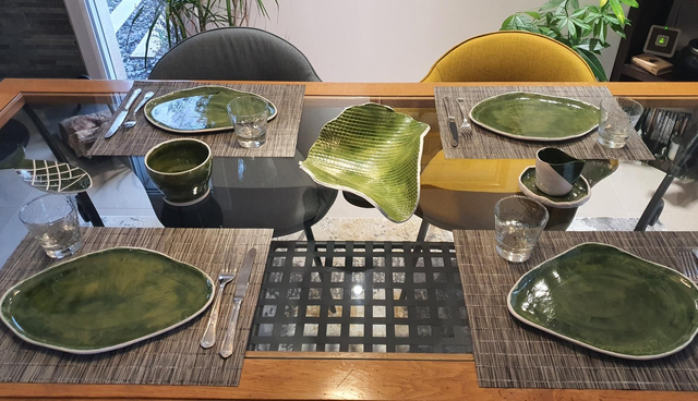 Ensemble 4 Assiettes Vert Feuille 