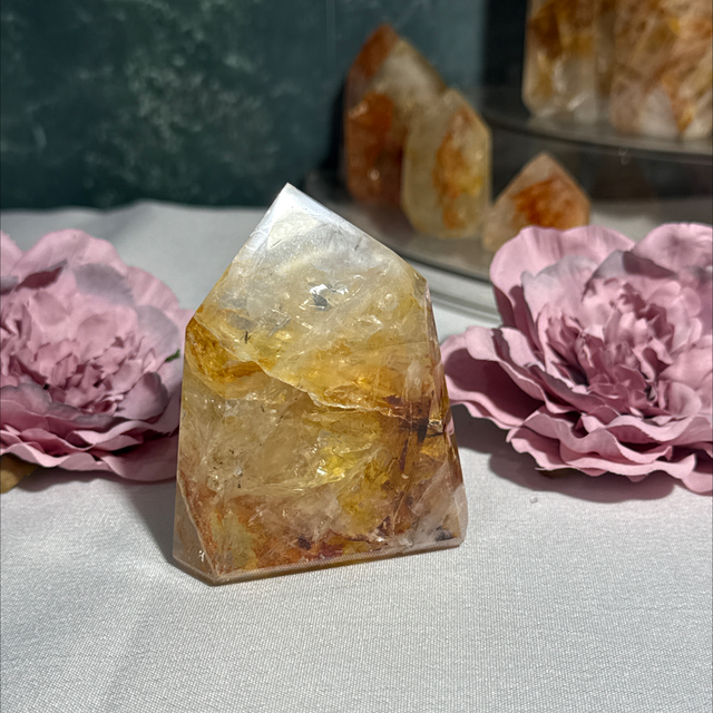 Brazilian golden healer with fire inclusions 