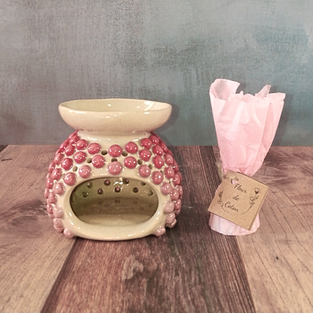  Brûle-Parfum rose &amp; son Fondant "Fleurs de Coton" 