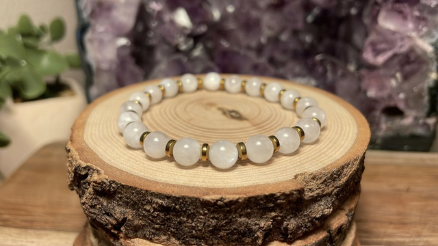 Bracelet PIERRE DE LUNE 6mm (Avec hématites)