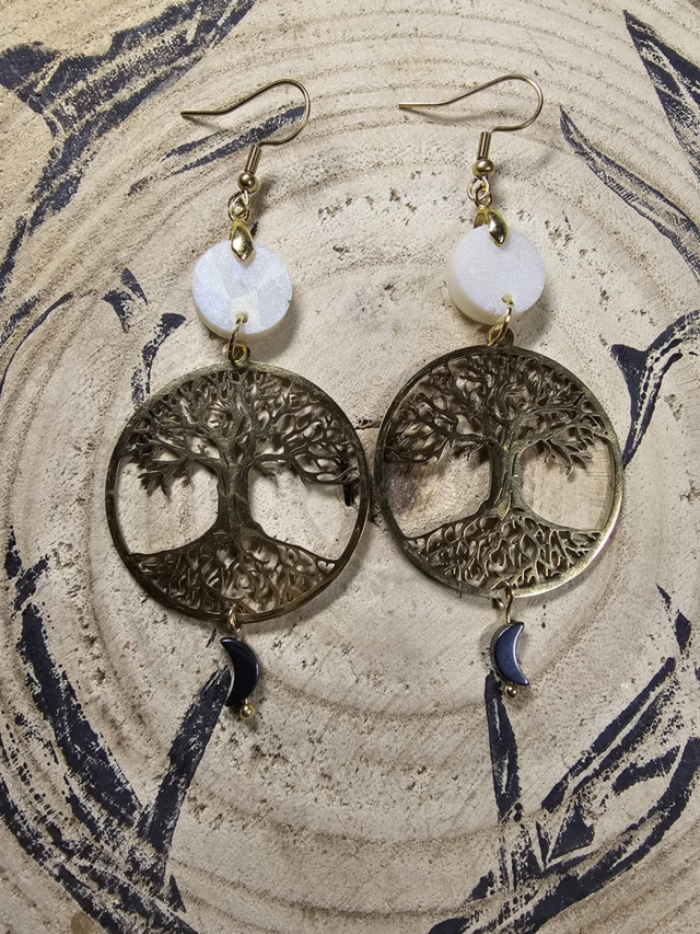 Arbre de vie or , blanc &amp; lunes noires