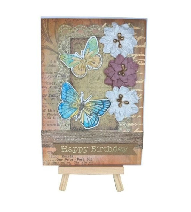 Vintage Butterfly &amp; Floral Birthday Card – Botanical Design