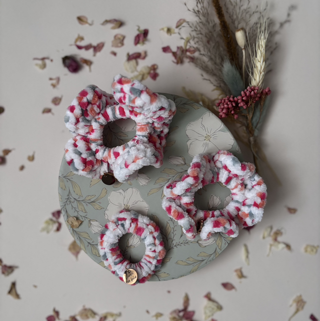 Chouchou tout doux blanc, rose et orange