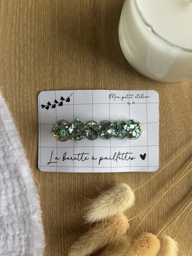La barette à paillettes - Vert sauge