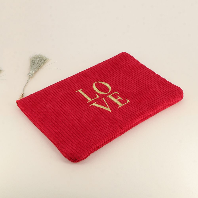 Trousse LOVE velours côtelé  rouge – Lisbonne 