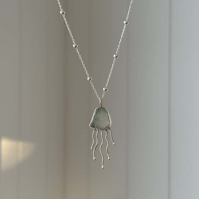 Sea Foam Sea Glass Jelly Fish Necklace