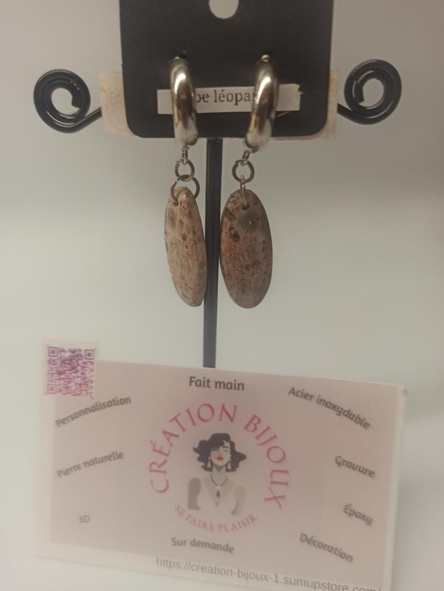 Boucle d'oreille créole jaspe léopard 