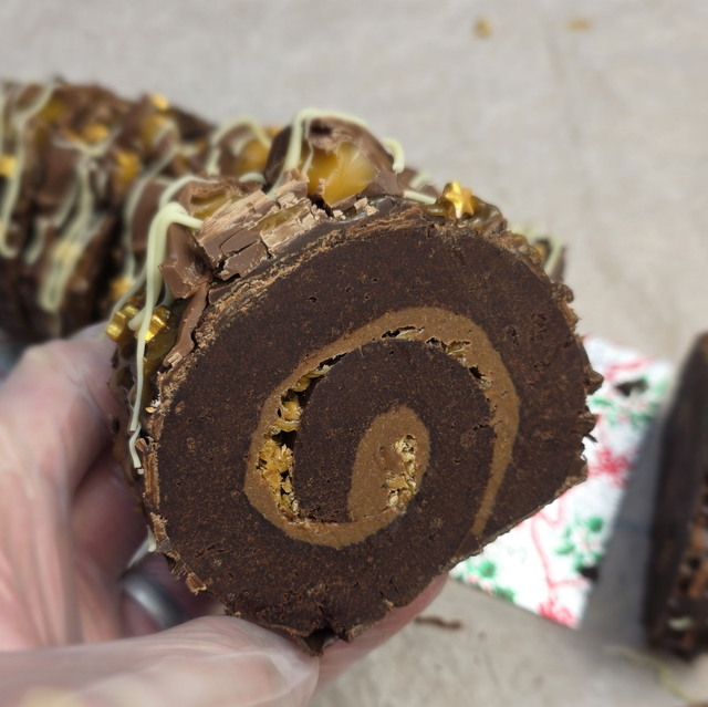 Salted Caramel Brownie Yule Log Roll