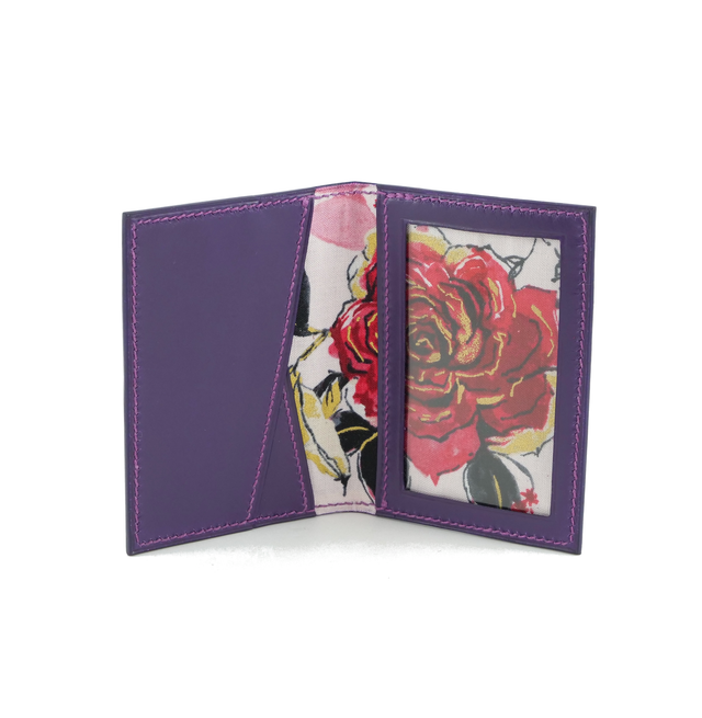 Porte-Cartes MADO Violet avec doublure tissu motif Rose