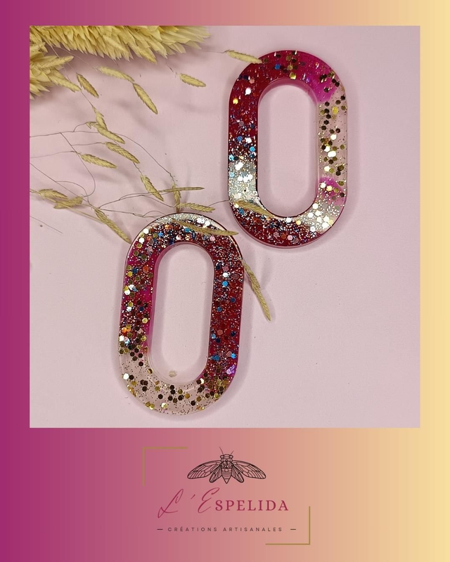 Plurielles anneaux roses et transparents à paillettes multicolores 