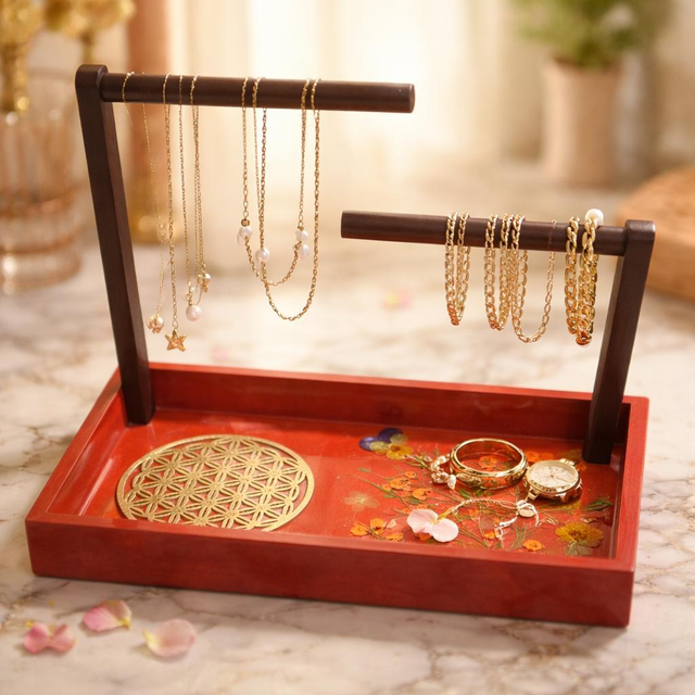 "Terra-cotta" - Porte bijoux artisanal - Bois et résine 