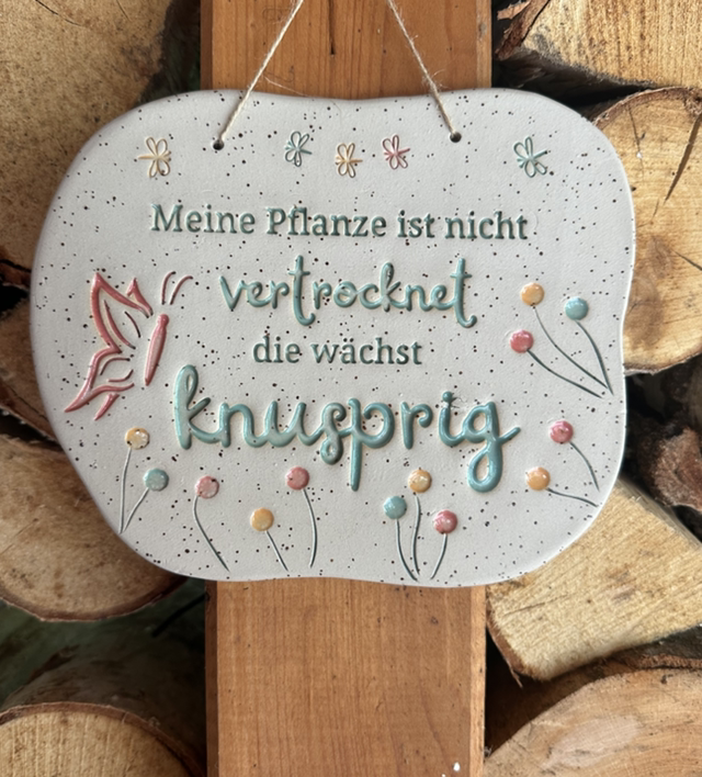 Keramikschild - Meine Pflanze ist nicht vertrocknet, die wächst knusprig Farbe : grün