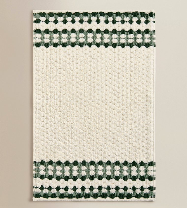 Cream Sanctuary Dot Stripe Edge Woven Bath Mat
