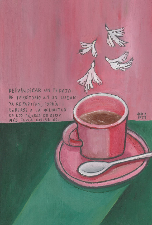 Taza de café con seres queridos. Pieza al óleo por Anitta Brett 