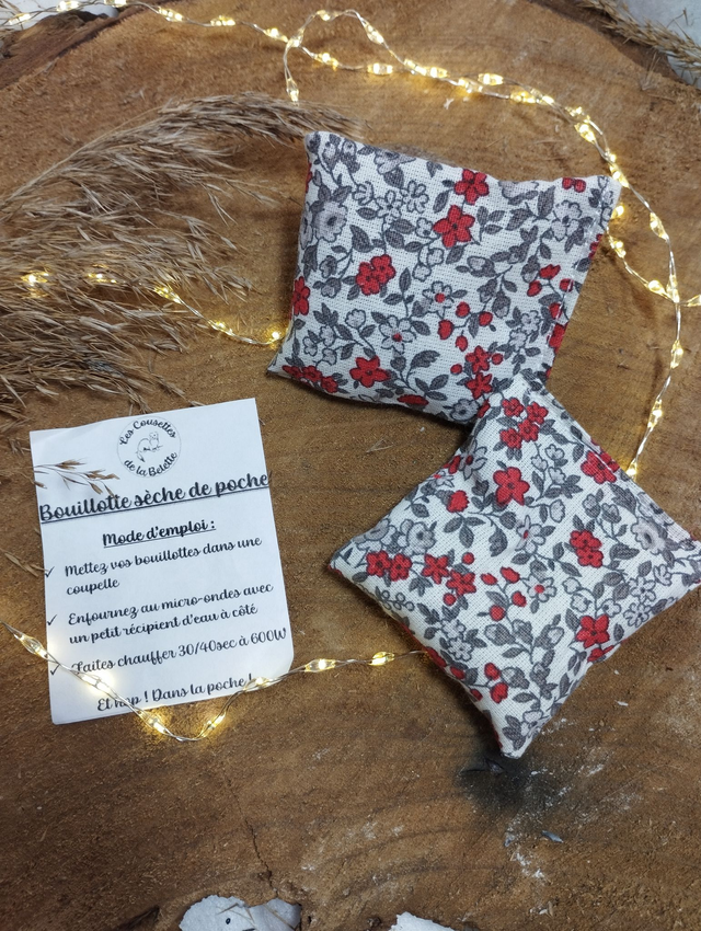 Bouillotte sèche de poche - Liberty gris et rouge