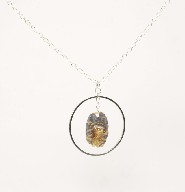 Hammered Circle Pendant with Carnelian Stone Chip 