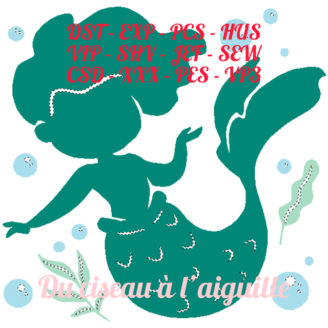 fichier broderie Sirène - Cadre 10x10 / 12 Formats