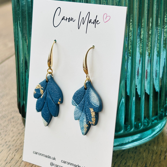 Teal blue marbled earrings