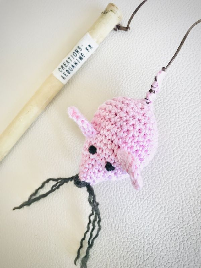 Canne à pêche souris rose pour chat