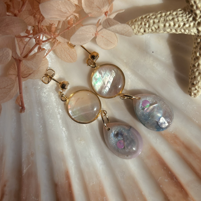 Teardrop Stud Earrings With Abalone Shell Charms
