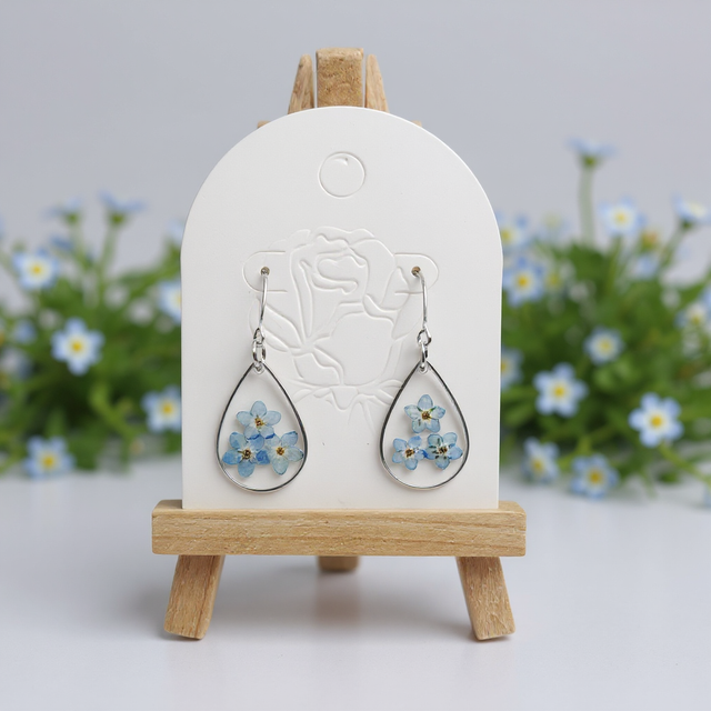 Forget-Me-Not Teardrop Earrings, Sterling Silver-Plated Hooks