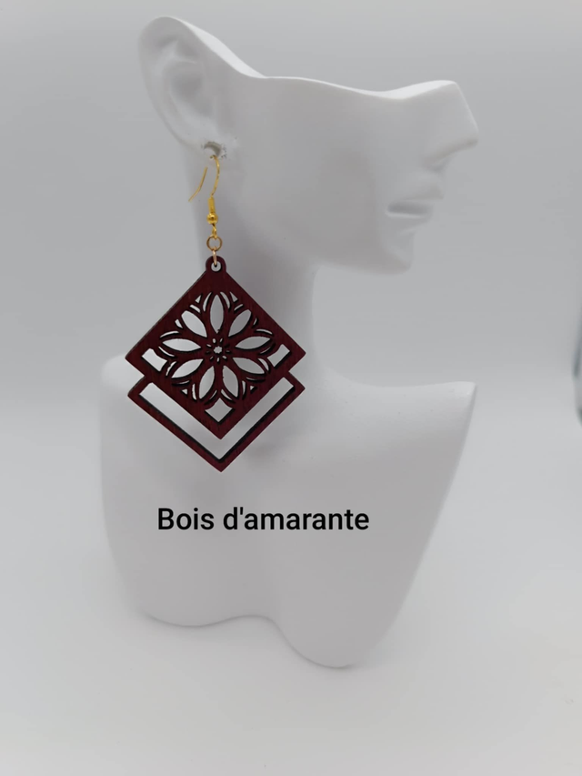 Boucles d&#039;oreilles en bois Losange doublé