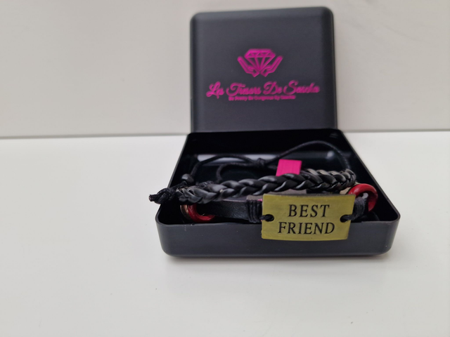 Bracelet Cuir Noir Best Friend Doré