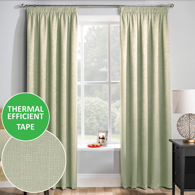 Enhanced Living Matrix Green Thermal Room Darkening Readymade Pencil Pleat Curtains