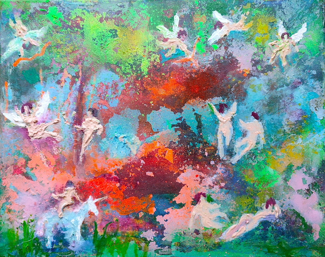 Elfy, 40x50 olej akryl płótno