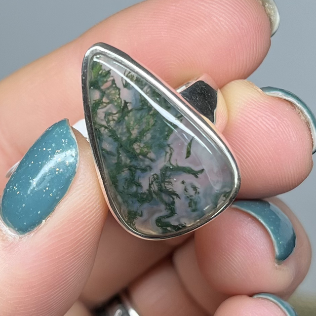 Bague en argent et Agate Mousse - Taille 54